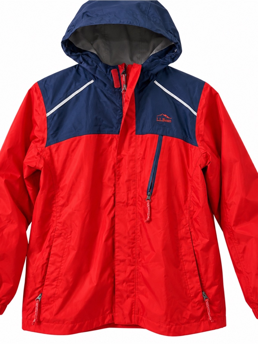L.L.Bean TEK Women’s Large 14-16 Red Navy Hooded Rain Jacket